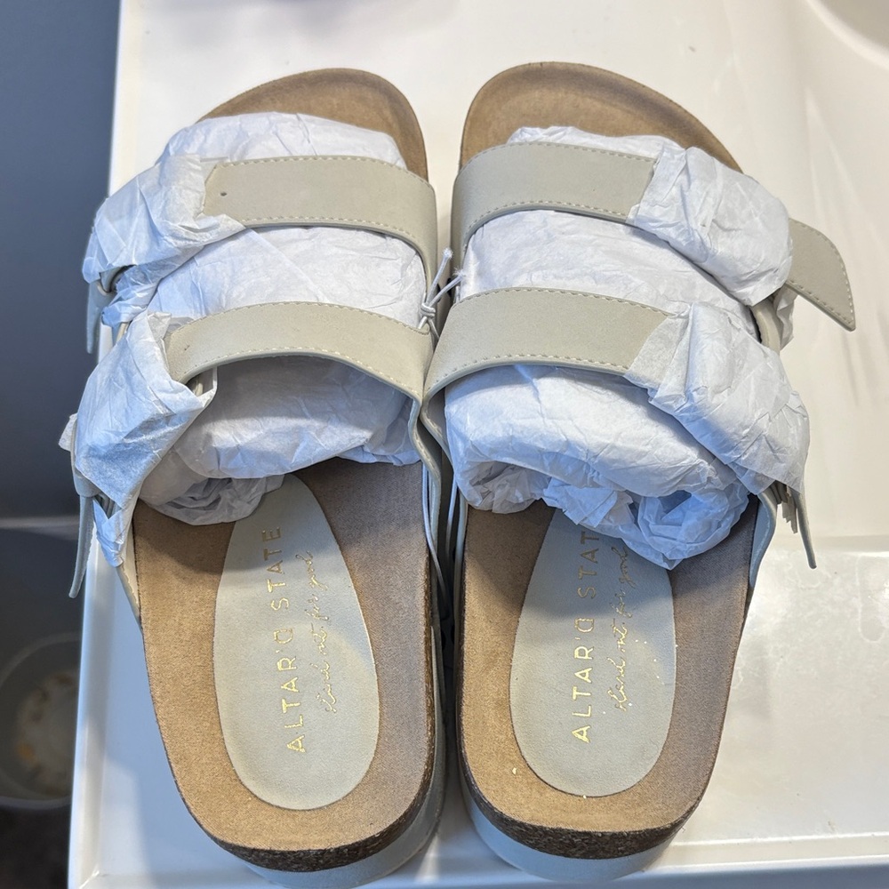 Altar'd State Cream Double Strap elevated Sandals- 2 inches height